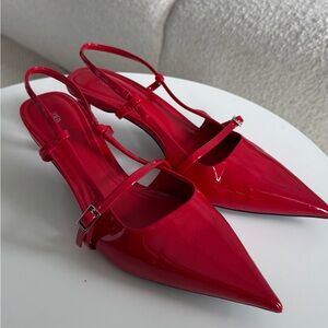 Zara Red Patent Leather Slingbacks